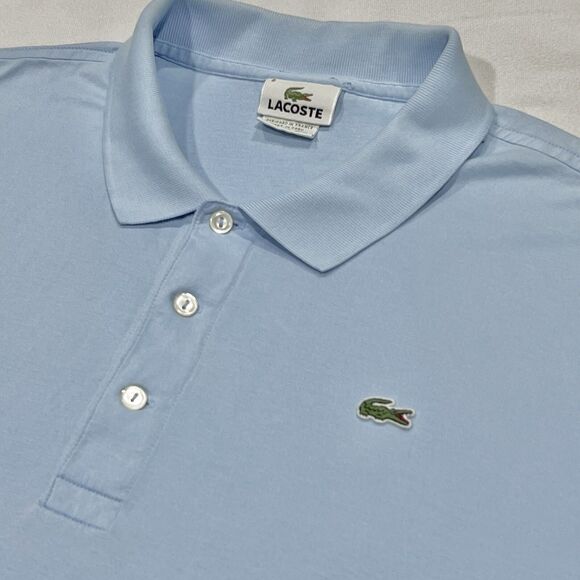 Lacoste Men Short Sleeve Cotton Light Blue Polo Button Logo Shirt Size 8 2XL - Picture 1 of 9